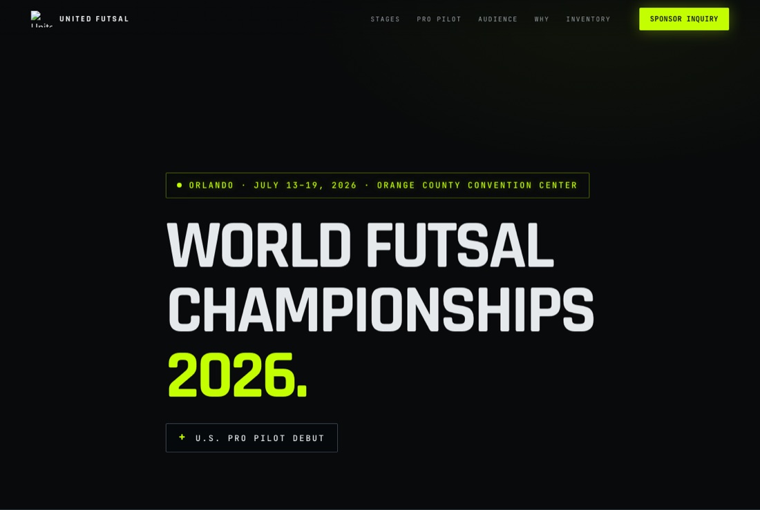 The live World Futsal Championships 2026 sponsorship microsite